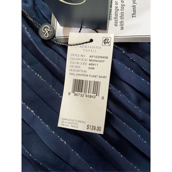 Womens Navy Metallic Pull On Styling Tea-Length Cocktail Pleated Skirt - Picture 7 of 8